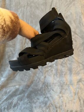 Sorel Black Strappy Chunky Wedge Sandals